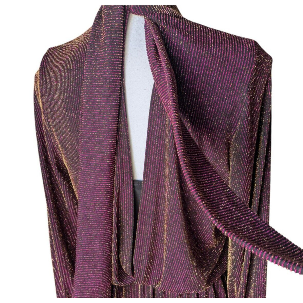 Black Halo Gavin Metallic Purple Black Ribbed Mini Dress Sz 4 Shimmer High Neck - Picture 9 of 11